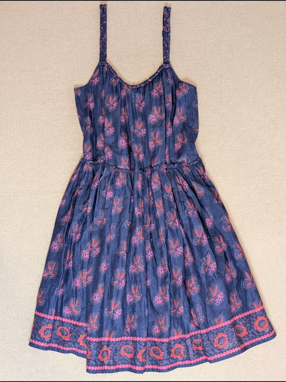 Sundance Rama Floral Patterned Lightweight Cotton Dress Braided Straps